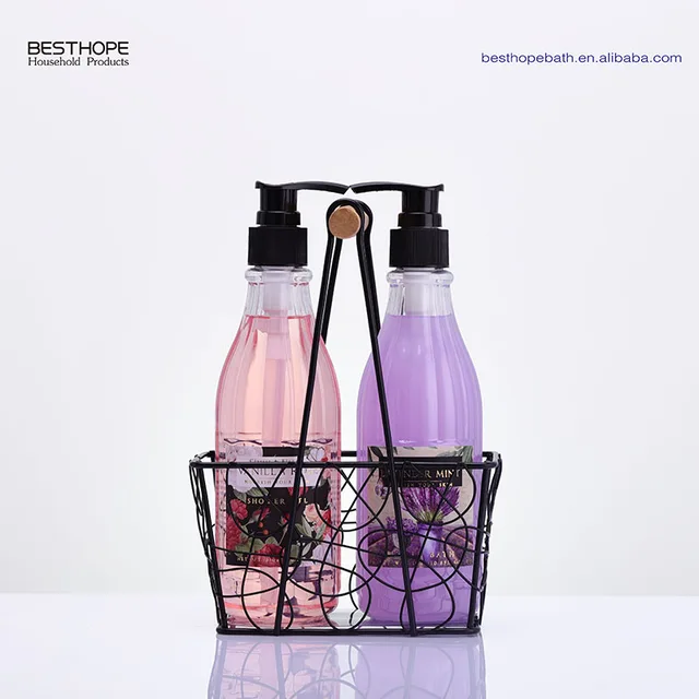 Private label floral and lavender shower gel bubble bath set with Iron cage