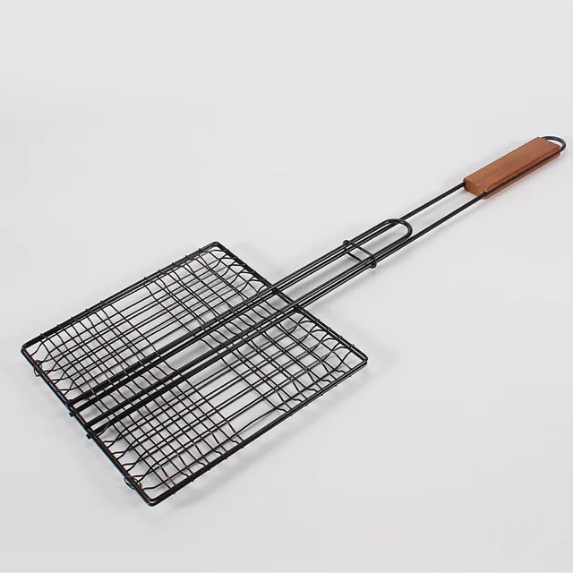 Manufacturer 2020 good quality non-stick coating BBQ grill net with wood handle Yangjiang Sabre