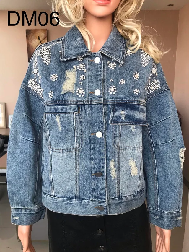 Ladies Print Embroidered Beaded Denim Jacket