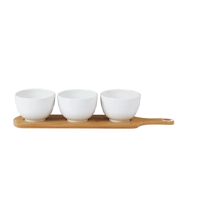 S/4 3PCS BOWL WITH BAMBOO, porcelain,durable,tableware,kitchenware, hotelware, bowl, bamboo dinnerware