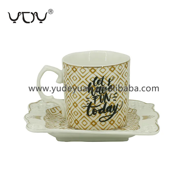 YDY Modern Personalized Ceramic Square Tea Cup And Saucers Porcelain