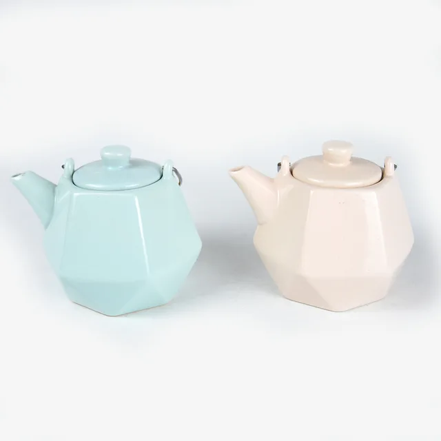 Ceramic tea pot with wood handle & irregular shape