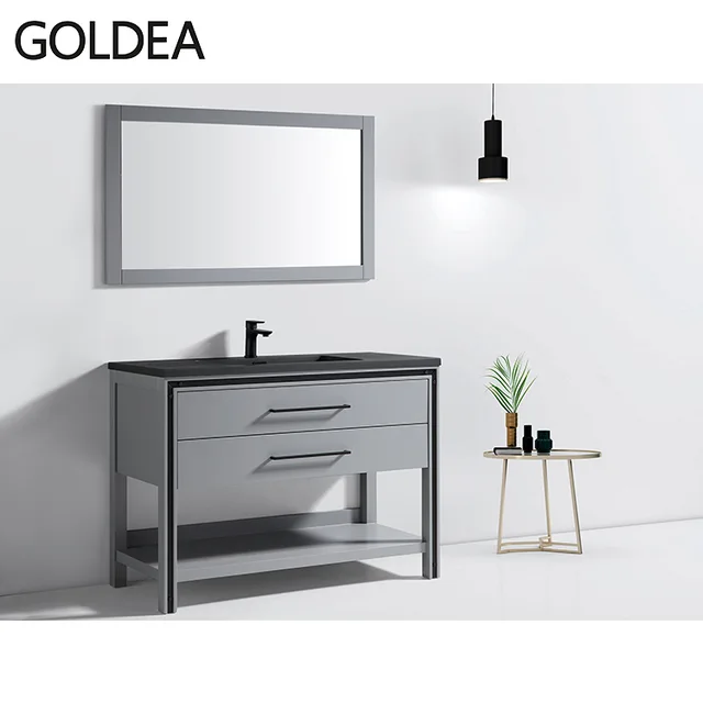 Solid wood bathroom cabinet grey painting vanity
