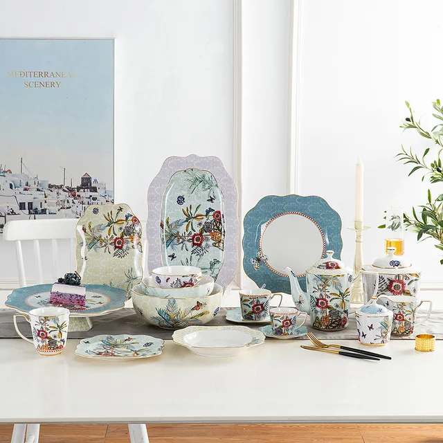 Decal Flower shape ceramic dinner set