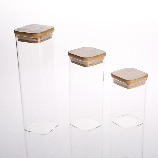 Heat-resistant glass canister with bamboo lid