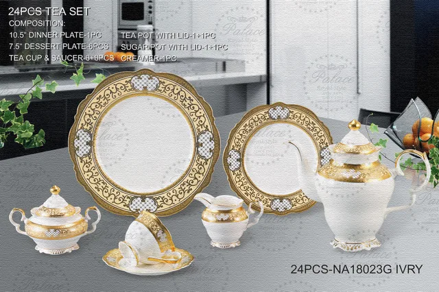 Embossed Gold New Bone China 24pcs Tea Set
