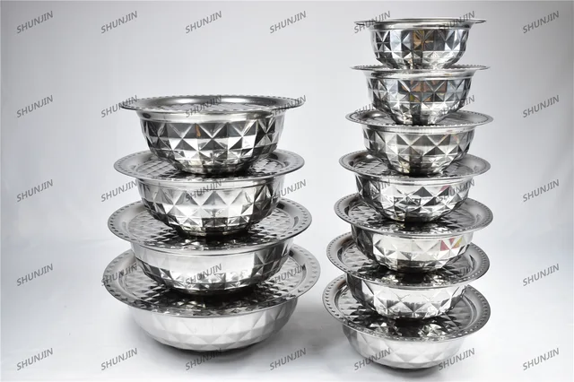 Stainless steel diamond basin set with lid