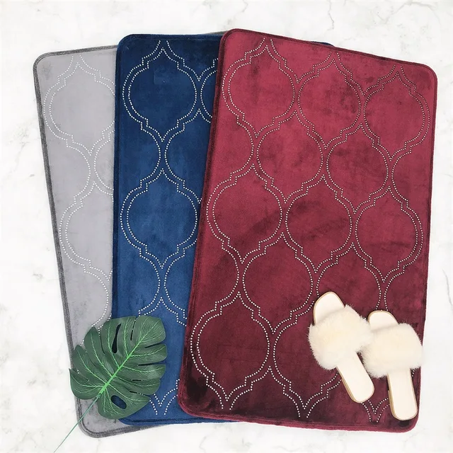 Customized flannel anti slip memory foam with cystal door bath mat