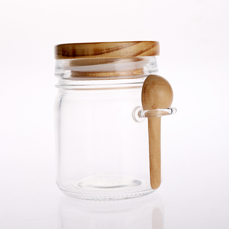 Soda-lime glass canister with bamboo lid and spoon