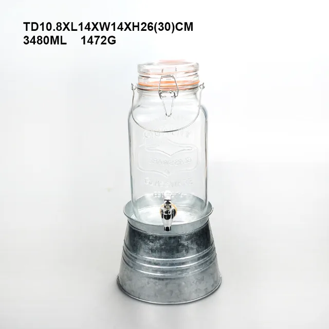 Glass water beverage drink dispenser with tap and stand
