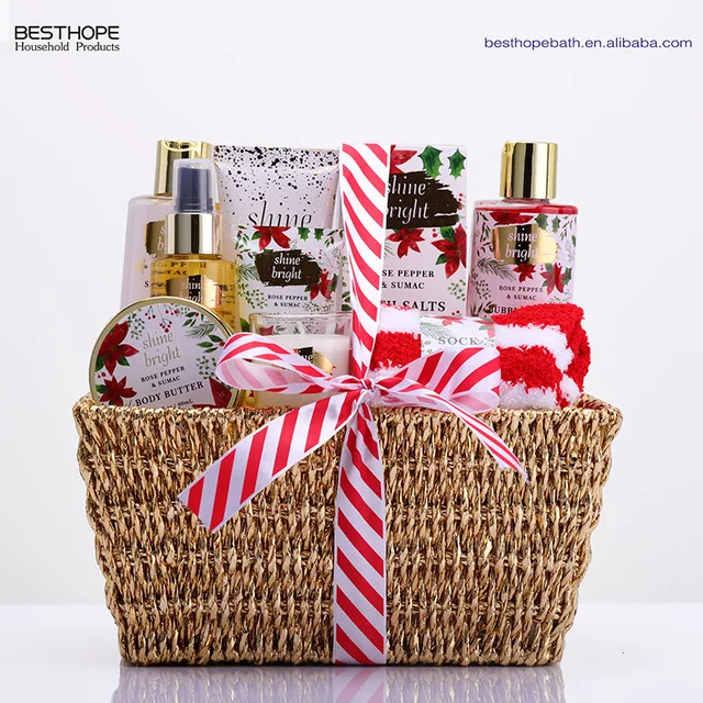 Custom christmas shower gel lotion essential oil sock basket gift set