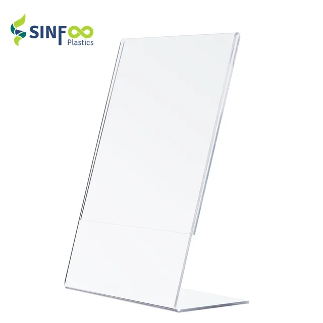 AH0507 Custom L Shape Slant Back Desktop Plastic Sign Holder Acrylic Display Stand