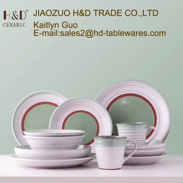 16pcs reactiev glaze with embossed and terracotta clay dinner set