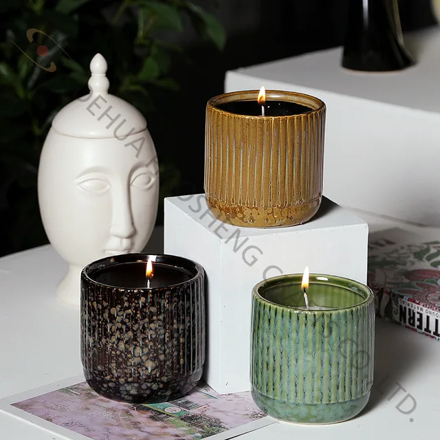 Ceramic straight tube bottom drawing vertical bar candle holder