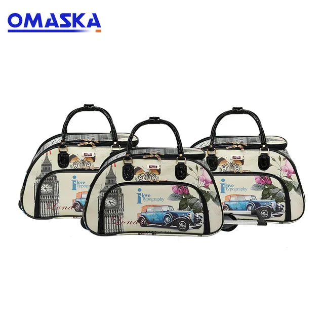 New Design Factory PU Printing 3Pcs Set Women Wheeled Weekend Holdall Trolley Travel Bag