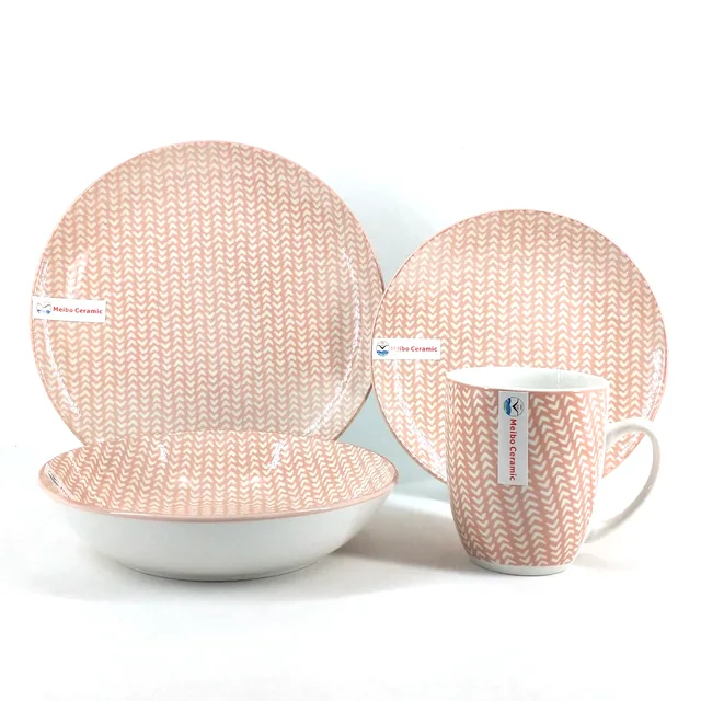 Porcelain dinner set with inside pad printing with color rim