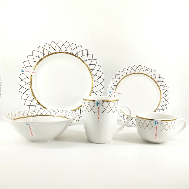 Bake real gold paper design porcelain 20pcs dinnerware set
