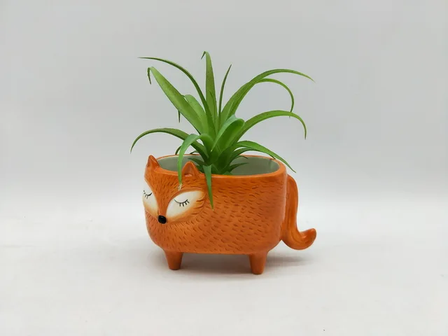 Ceramic cheetah flower pot with fake plant, Hand-painted Cute Cheetah Succulent Pot