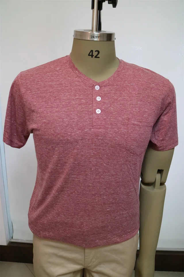 Men’s Triblend Short Sleeves T-Shirts With Three Buttons In The Placket, With Pocket