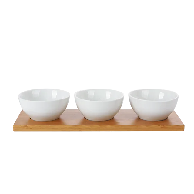 S/4 3PCS BOWL WITH BAMBOO, porcelain,durable,tableware,kitchenware, hotelware, bowl, bamboo dinnerware