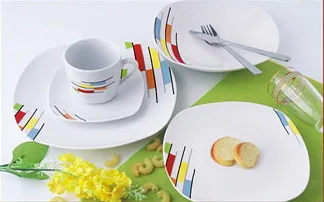 30pcs White Dinner Set Porcelain Square