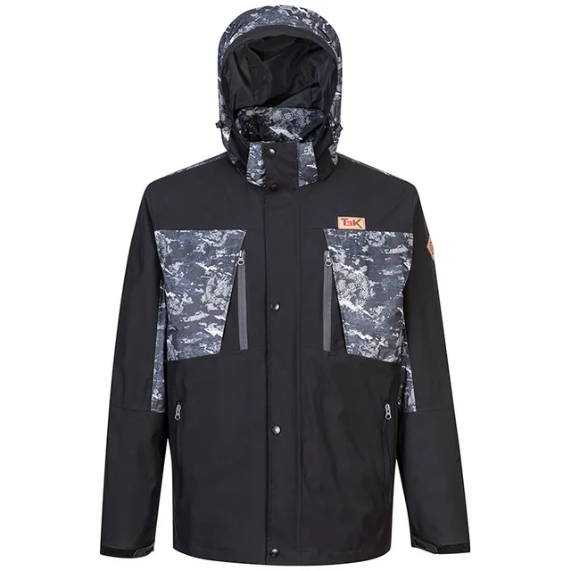 Men's polyester print sewing together with solid jacket
