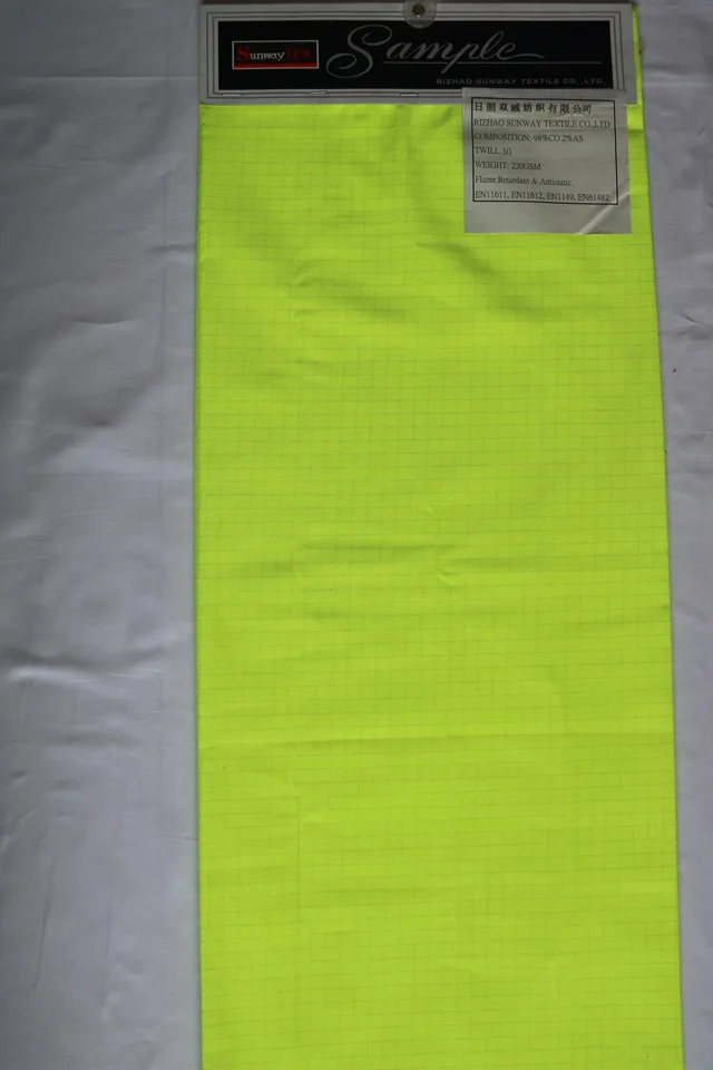 98%cotton 2%as 220gsm Twill Flame Retardant+antistatic