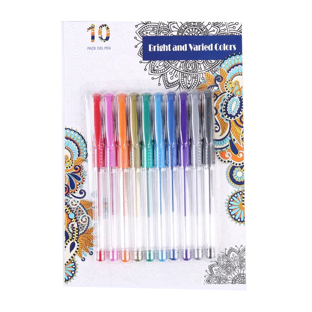 Qianxiang 10 pcs of #009 rainbow gel pen with blister card classic neon glitter pastel metallic swirl