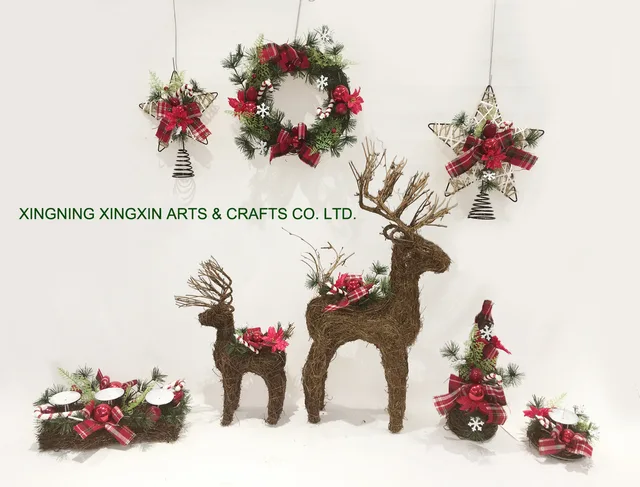 Christmas flower rattan reindeer/tree/wreath/star topper/candle holder decor