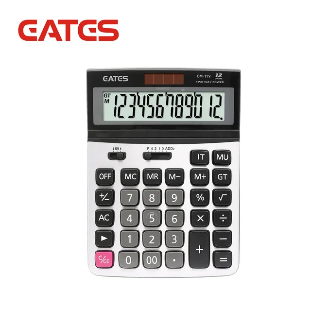 12 Digits Dual power Adjustable angle display aluminum panel electronic calculator