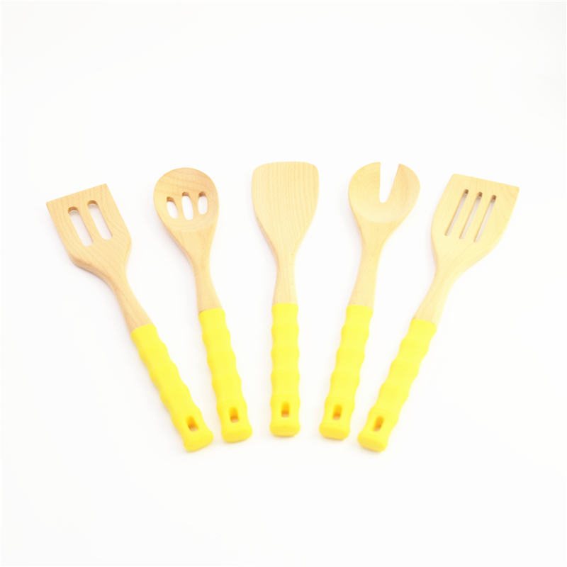 Wood spoon set with silicone handle kitchen cooker