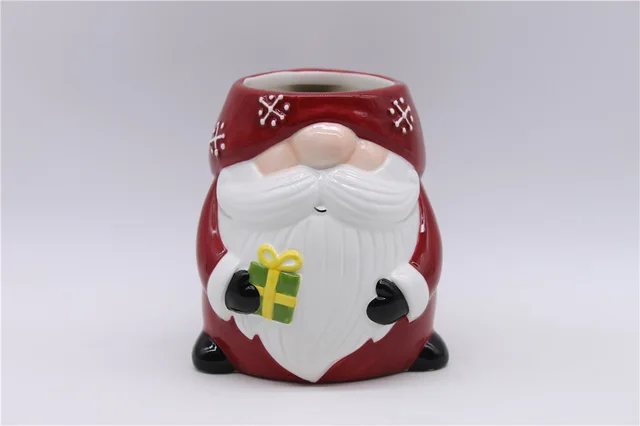 Black Ceramic Gnome Mug Red, Black Hand-painted Christmas Mug Red