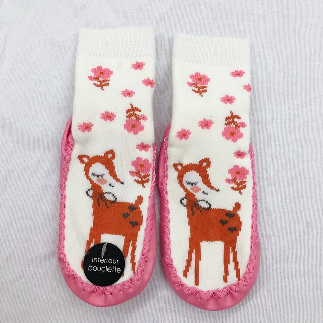 Baby girls jacquard full terry inside hoem socks with PU sole
