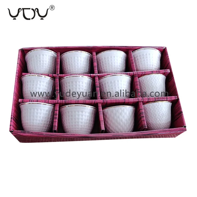White porcelain gold rim new bone 70cc arabic coffee 12pcs cawa cups