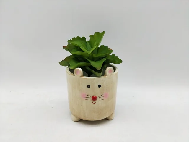 Ceramic mouse flower pot with fake plant
