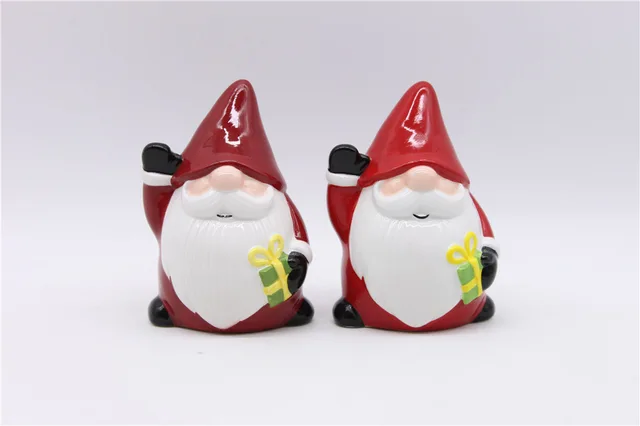 Red Ceramic Gnome Salt and Pepper Shaker, Red Hand-painted Christmas Salt and Pepper Shaker