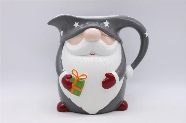 Grey Ceramic Gnome Pitcher, Grey Handpainting Christmas Pitcher