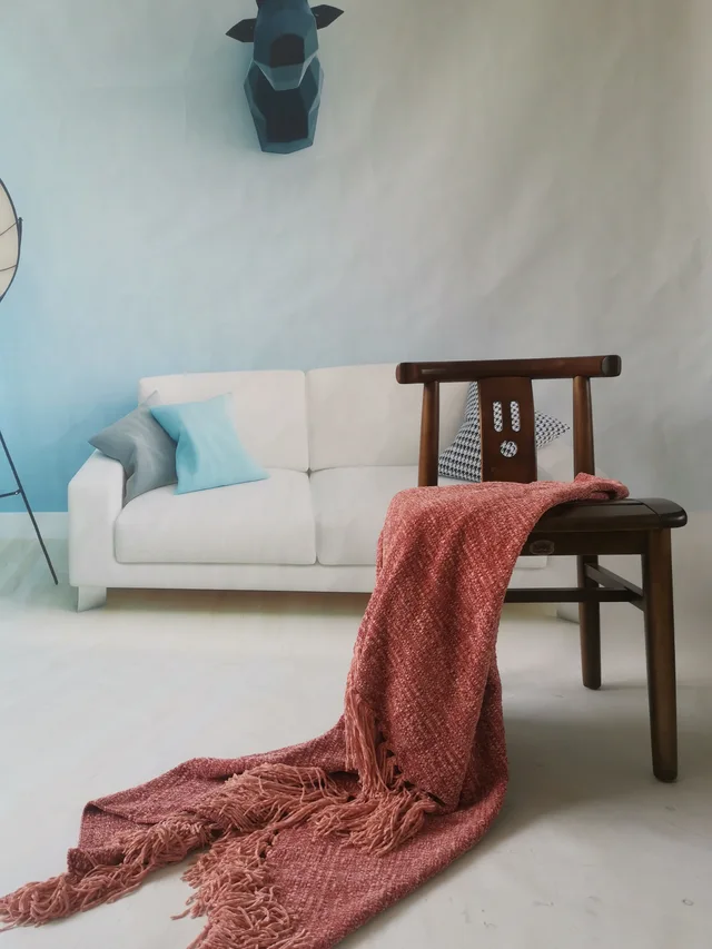 Chenille fringe throw