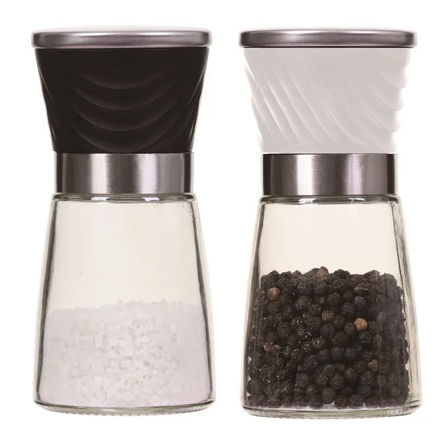 Sinoglass Set of two ceramic mechanism glass salt and pepper grinder