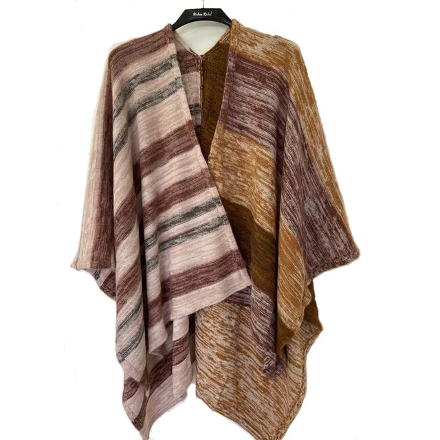 Stripe multiple color knitted poncho
