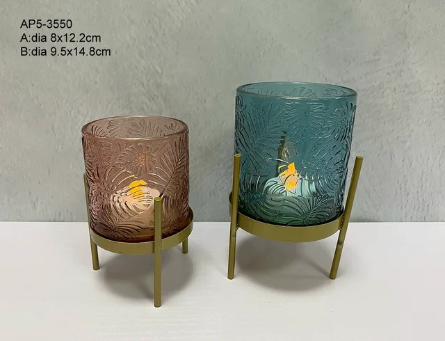 Glass Candle Holder With Metal Stand