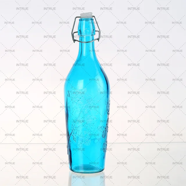 Embossed flower glass bottle with clips