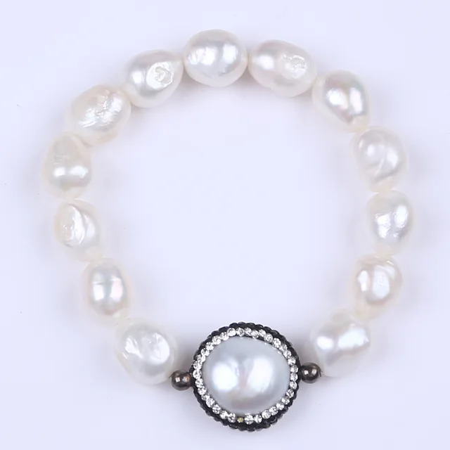 New design encased pearl with baroque pearl bracelet