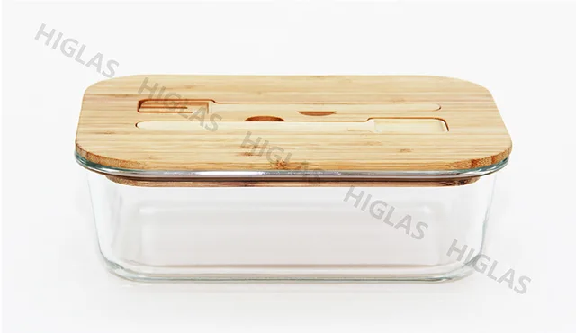 1.8l/1.5l/1.3l/1.0l Rect.borosilicate Glass Food Container With Bamboo Lid With Fork&spoon