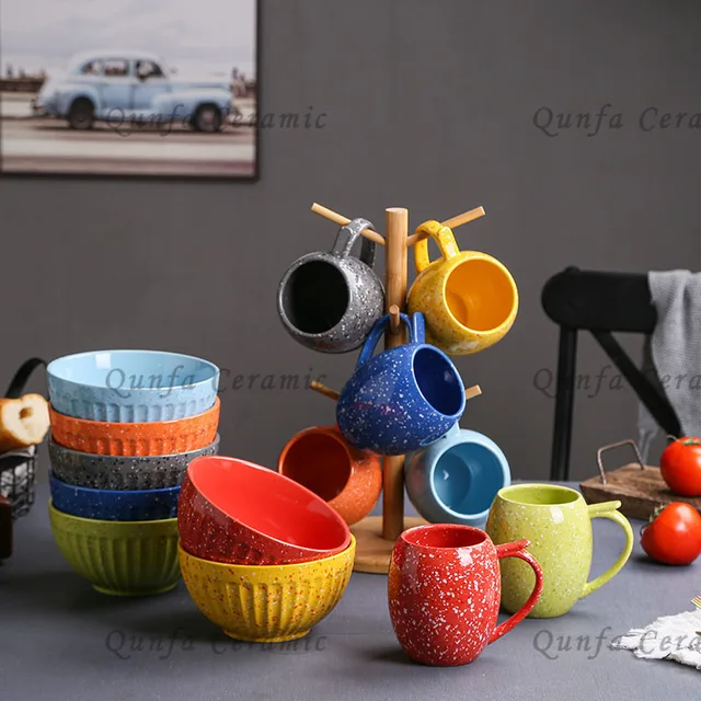 Ceramic 5.5" Color Speckle Shiny Finished Mug Set