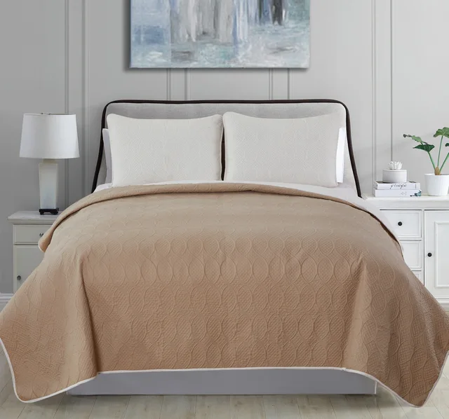 Home bedroom bedding quilt pillow set solid color bedspread household Quilted quilt cover embossed bedspread set
