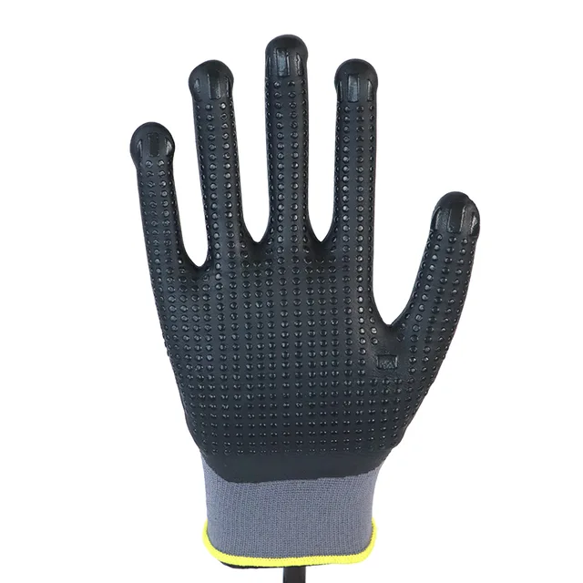 Nylon And Spandex Shell Nitrile Coated, Ultrafine Foam Finish And Nitrile Dots Glove Working Gloves
