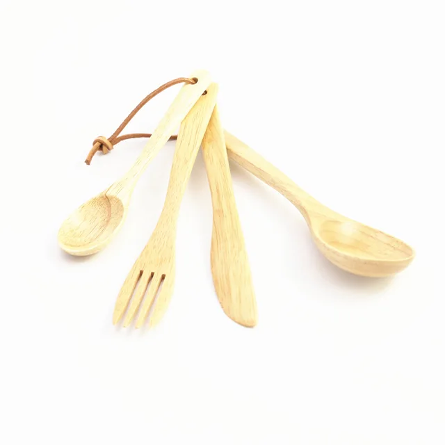 Eco Reusable 4pcs wooden Travel Cutlery Set Fork Spoon