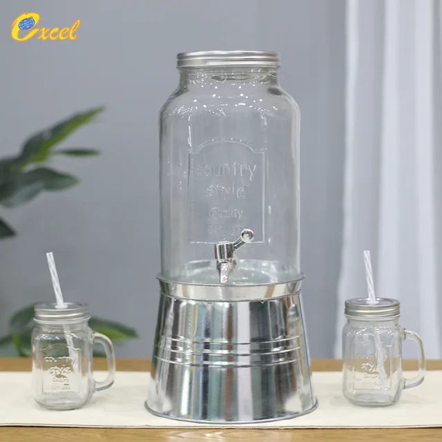 Glass dispenser with metal stand