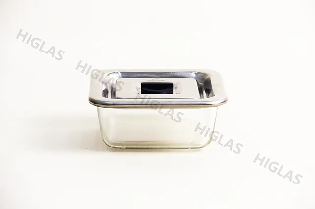 0.55l Square Borosilicate Glass Food Container With Stainliess Steel Lid With Vent